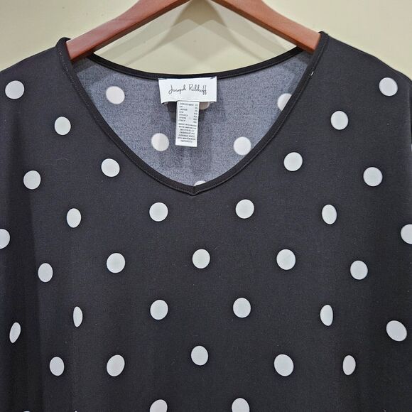 Joseph Ribkoff Womens Polka Dot Tunic Top Sz 12 Black V Neck Embellished Stretch - Picture 2 of 9